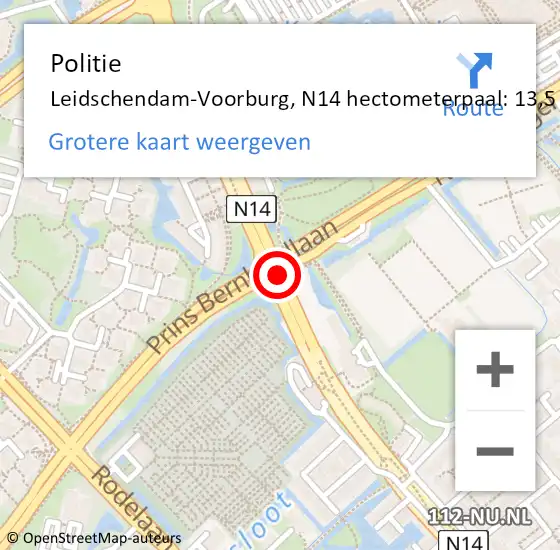 Locatie op kaart van de 112 melding: Politie Leidschendam-Voorburg, N14 hectometerpaal: 13,5 op 18 maart 2023 00:27