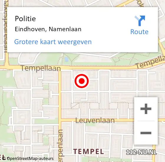 Locatie op kaart van de 112 melding: Politie Eindhoven, Namenlaan op 18 maart 2023 00:31