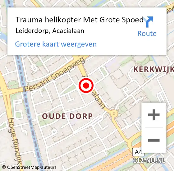 Locatie op kaart van de 112 melding: Trauma helikopter Met Grote Spoed Naar Leiderdorp, Acacialaan op 18 maart 2023 01:46