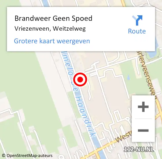 Locatie op kaart van de 112 melding: Brandweer Geen Spoed Naar Vriezenveen, Weitzelweg op 18 maart 2023 01:59