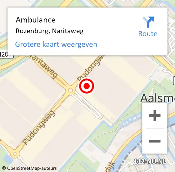 Locatie op kaart van de 112 melding: Ambulance Rozenburg, Naritaweg op 18 maart 2023 02:38