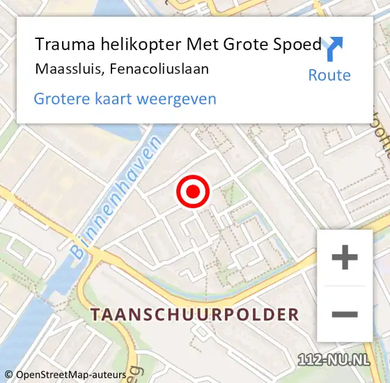 Locatie op kaart van de 112 melding: Trauma helikopter Met Grote Spoed Naar Maassluis, Fenacoliuslaan op 18 maart 2023 02:38