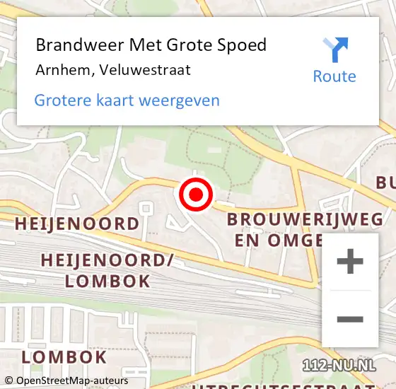 Locatie op kaart van de 112 melding: Brandweer Met Grote Spoed Naar Arnhem, Veluwestraat op 18 maart 2023 03:17
