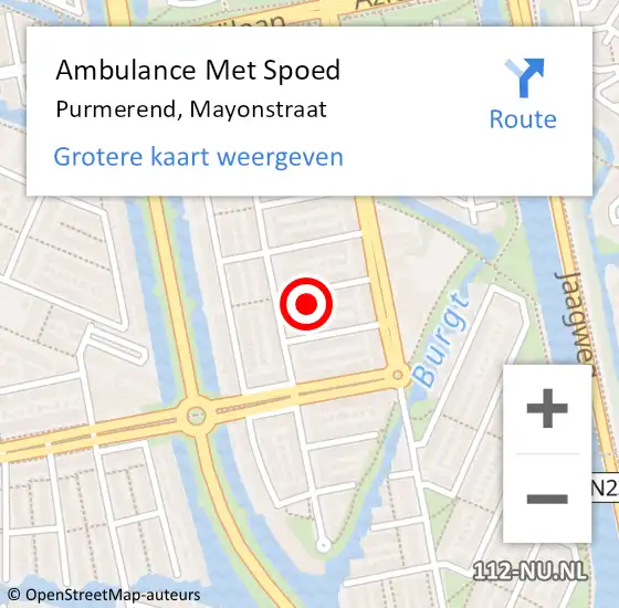 Locatie op kaart van de 112 melding: Ambulance Met Spoed Naar Purmerend, Mayonstraat op 18 maart 2023 04:34