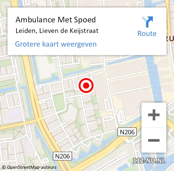 Locatie op kaart van de 112 melding: Ambulance Met Spoed Naar Leiden, Lieven de Keijstraat op 18 maart 2023 05:30