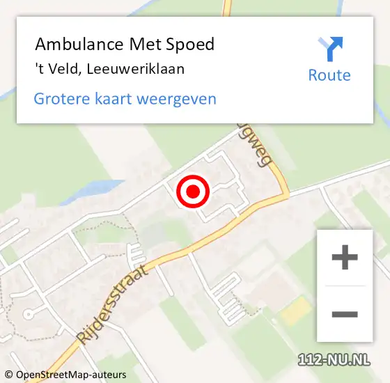 Locatie op kaart van de 112 melding: Ambulance Met Spoed Naar 't Veld, Leeuweriklaan op 19 augustus 2014 11:08