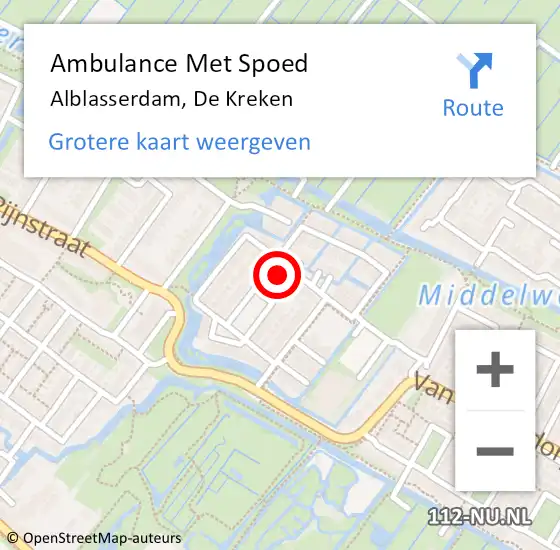 Locatie op kaart van de 112 melding: Ambulance Met Spoed Naar Alblasserdam, De Kreken op 18 maart 2023 08:02