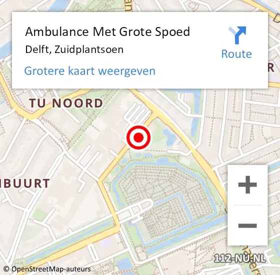 Locatie op kaart van de 112 melding: Ambulance Met Grote Spoed Naar Delft, Zuidplantsoen op 18 maart 2023 08:29