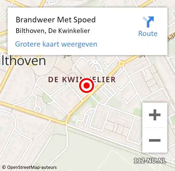 Locatie op kaart van de 112 melding: Brandweer Met Spoed Naar Bilthoven, De Kwinkelier op 18 maart 2023 08:55