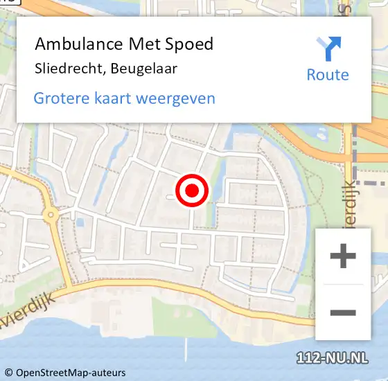 Locatie op kaart van de 112 melding: Ambulance Met Spoed Naar Sliedrecht, Beugelaar op 18 maart 2023 09:01