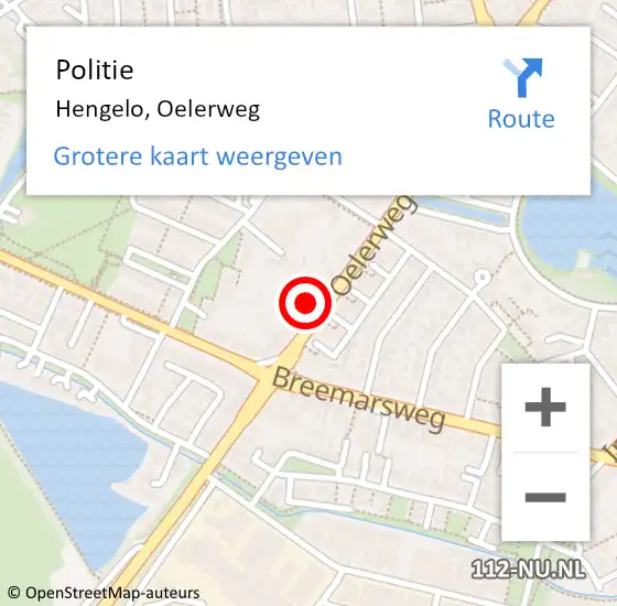 Locatie op kaart van de 112 melding: Politie Hengelo, Oelerweg op 18 maart 2023 09:35