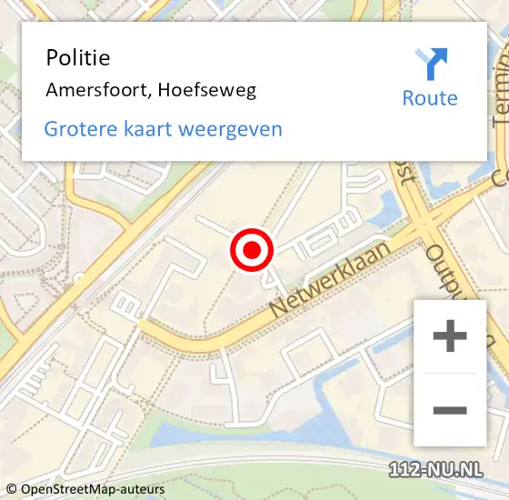 Locatie op kaart van de 112 melding: Politie Amersfoort, Hoefseweg op 18 maart 2023 09:36