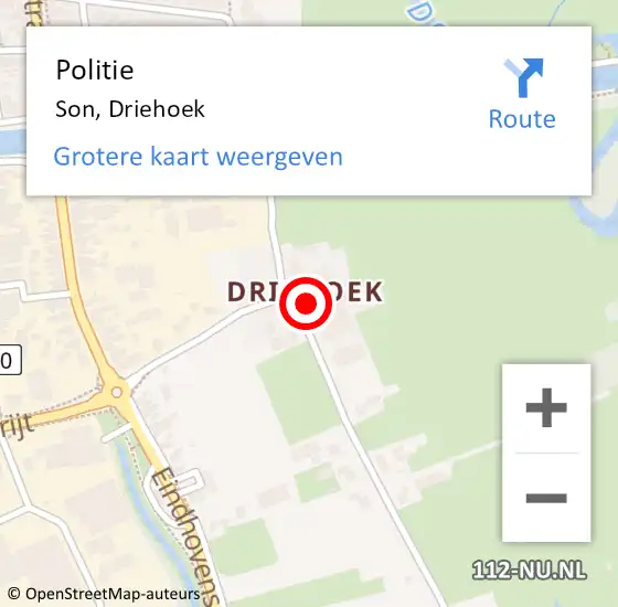 Locatie op kaart van de 112 melding: Politie Son, Driehoek op 18 maart 2023 10:01