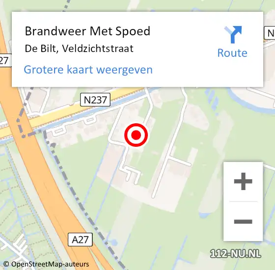 Locatie op kaart van de 112 melding: Brandweer Met Spoed Naar De Bilt, Veldzichtstraat op 18 maart 2023 10:20