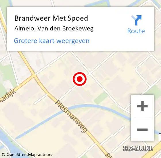 Locatie op kaart van de 112 melding: Brandweer Met Spoed Naar Almelo, Van den Broekeweg op 18 maart 2023 10:23