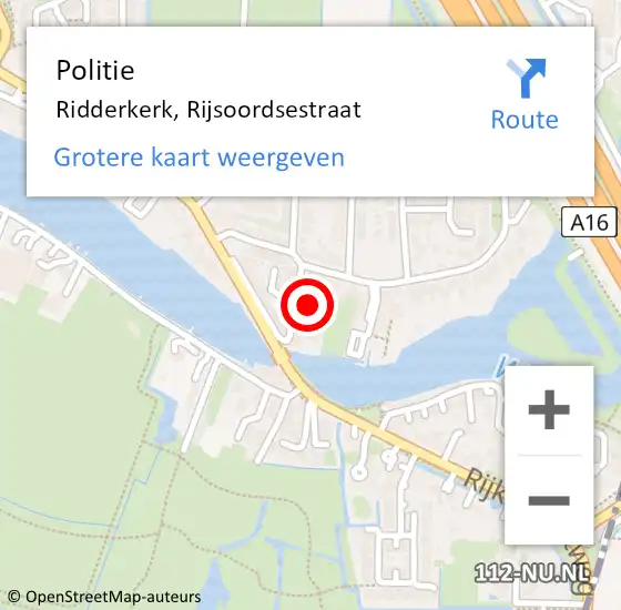 Locatie op kaart van de 112 melding: Politie Ridderkerk, Rijsoordsestraat op 18 maart 2023 10:25