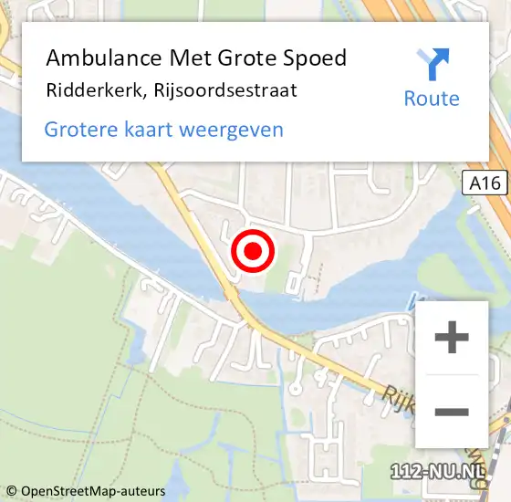 Locatie op kaart van de 112 melding: Ambulance Met Grote Spoed Naar Ridderkerk, Rijsoordsestraat op 18 maart 2023 10:25