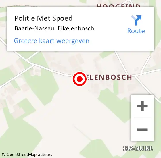 Locatie op kaart van de 112 melding: Politie Met Spoed Naar Baarle-Nassau, Eikelenbosch op 18 maart 2023 10:43