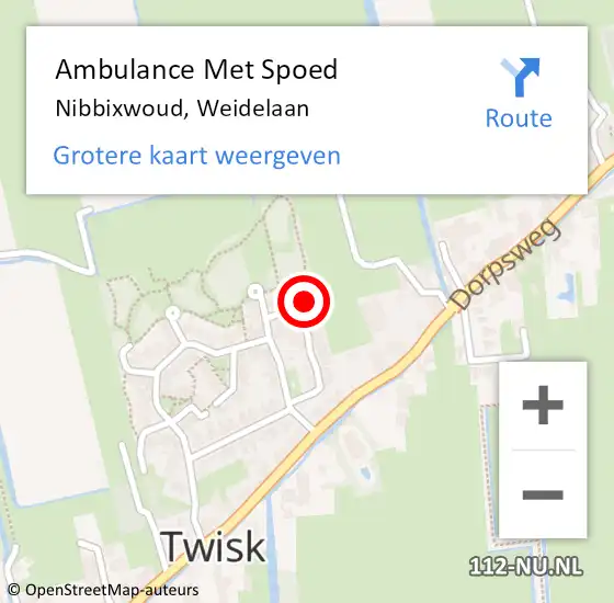 Locatie op kaart van de 112 melding: Ambulance Met Spoed Naar Nibbixwoud, Weidelaan op 18 maart 2023 11:05