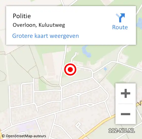 Locatie op kaart van de 112 melding: Politie Overloon, Kuluutweg op 18 maart 2023 11:13