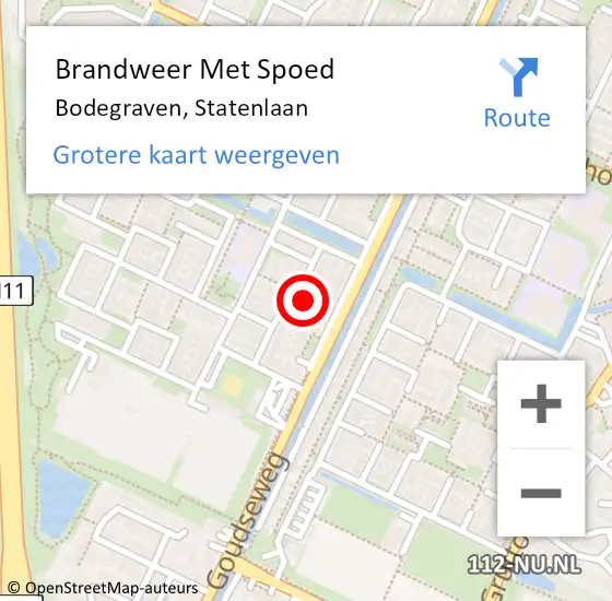 Locatie op kaart van de 112 melding: Brandweer Met Spoed Naar Bodegraven, Statenlaan op 18 maart 2023 12:15