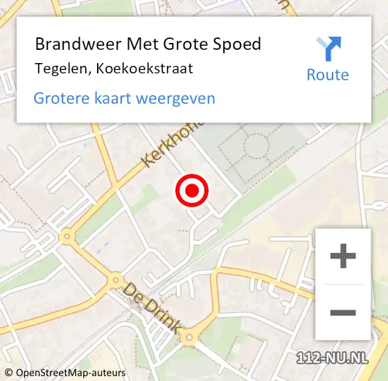 Locatie op kaart van de 112 melding: Brandweer Met Grote Spoed Naar Tegelen, Koekoekstraat op 18 maart 2023 12:26