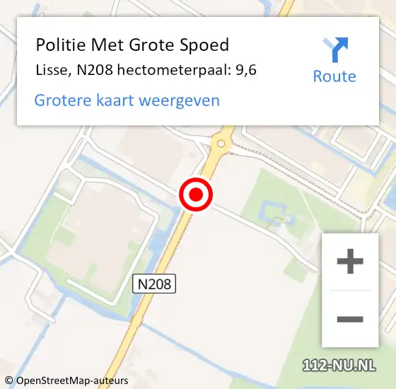 Locatie op kaart van de 112 melding: Politie Met Grote Spoed Naar Lisse, N208 hectometerpaal: 9,6 op 18 maart 2023 12:32