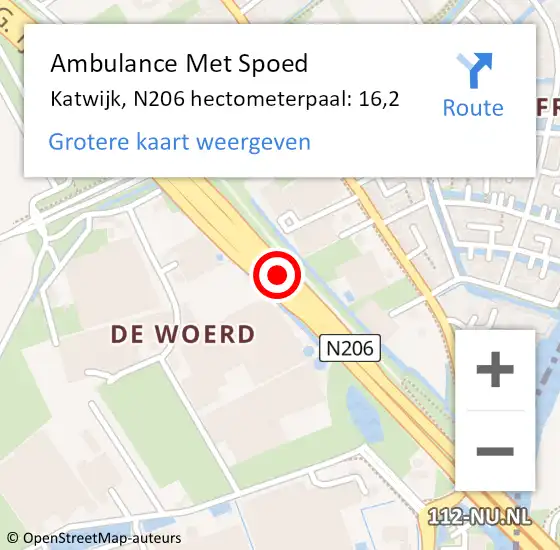 Locatie op kaart van de 112 melding: Ambulance Met Spoed Naar Katwijk, N206 hectometerpaal: 16,2 op 18 maart 2023 13:07