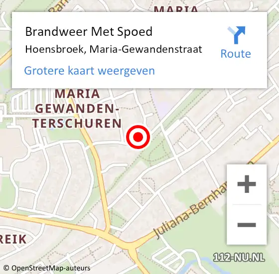 Locatie op kaart van de 112 melding: Brandweer Met Spoed Naar Hoensbroek, Maria-Gewandenstraat op 18 maart 2023 13:29