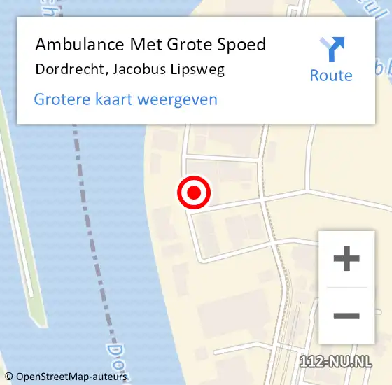 Locatie op kaart van de 112 melding: Ambulance Met Grote Spoed Naar Dordrecht, Jacobus Lipsweg op 18 maart 2023 13:33