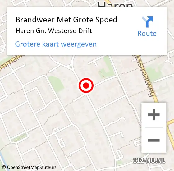 Locatie op kaart van de 112 melding: Brandweer Met Grote Spoed Naar Haren Gn, Westerse Drift op 18 maart 2023 13:50