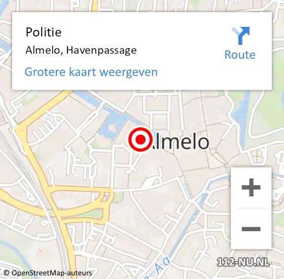 Locatie op kaart van de 112 melding: Politie Almelo, Havenpassage op 18 maart 2023 13:52