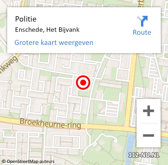Locatie op kaart van de 112 melding: Politie Enschede, Het Bijvank op 18 maart 2023 14:17