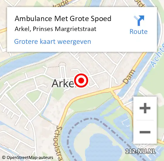 Locatie op kaart van de 112 melding: Ambulance Met Grote Spoed Naar Arkel, Prinses Margrietstraat op 18 maart 2023 15:21