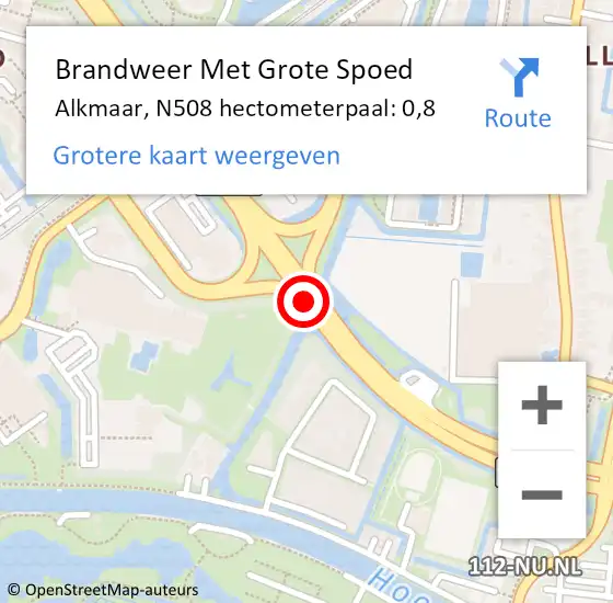 Locatie op kaart van de 112 melding: Brandweer Met Grote Spoed Naar Alkmaar, N508 hectometerpaal: 0,8 op 18 maart 2023 15:35