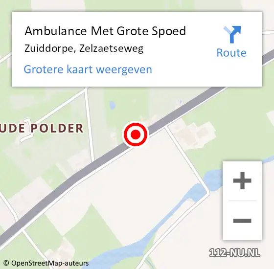 Locatie op kaart van de 112 melding: Ambulance Met Grote Spoed Naar Zuiddorpe, Zelzaetseweg op 19 augustus 2014 11:59