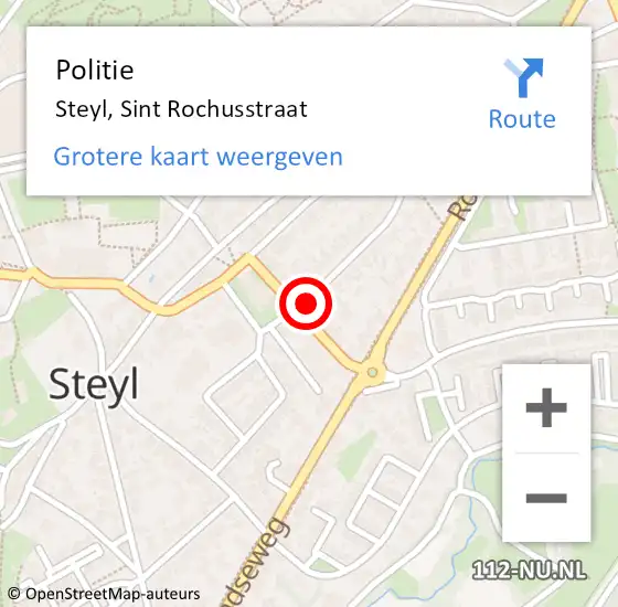 Locatie op kaart van de 112 melding: Politie Steyl, Sint Rochusstraat op 18 maart 2023 16:32