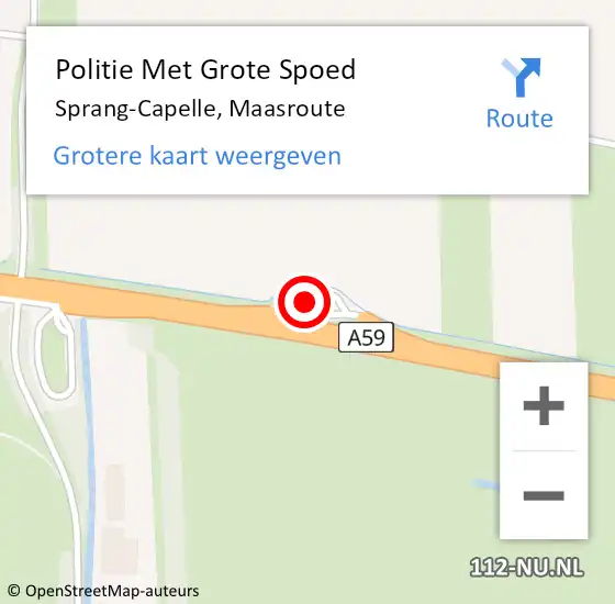 Locatie op kaart van de 112 melding: Politie Met Grote Spoed Naar Sprang-Capelle, Maasroute op 18 maart 2023 16:33