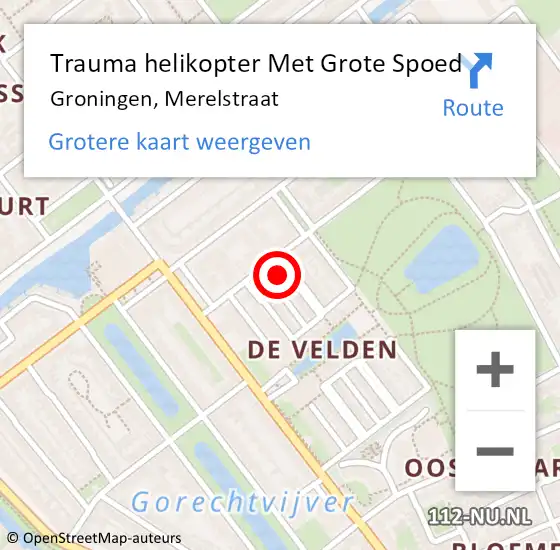 Locatie op kaart van de 112 melding: Trauma helikopter Met Grote Spoed Naar Groningen, Merelstraat op 18 maart 2023 16:57