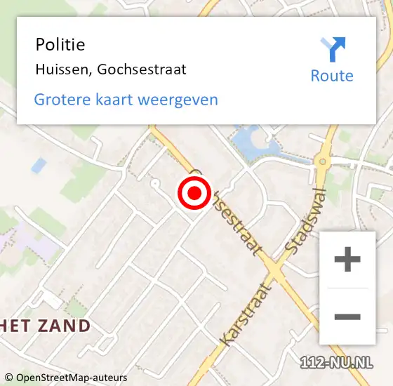 Locatie op kaart van de 112 melding: Politie Huissen, Gochsestraat op 18 maart 2023 17:38