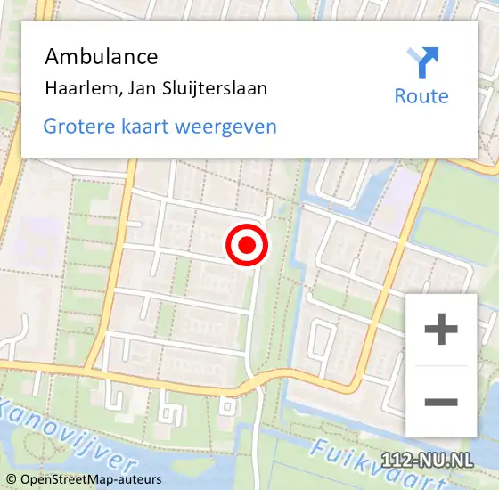 Locatie op kaart van de 112 melding: Ambulance Haarlem, Jan Sluijterslaan op 18 maart 2023 17:46