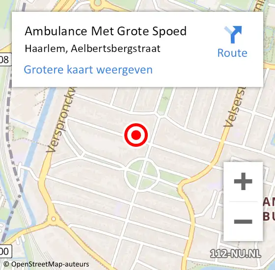 Locatie op kaart van de 112 melding: Ambulance Met Grote Spoed Naar Haarlem, Aelbertsbergstraat op 18 maart 2023 17:57