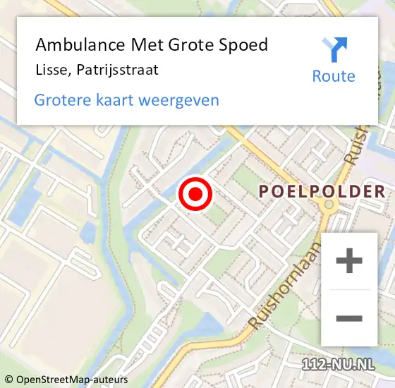 Locatie op kaart van de 112 melding: Ambulance Met Grote Spoed Naar Lisse, Patrijsstraat op 18 maart 2023 18:09