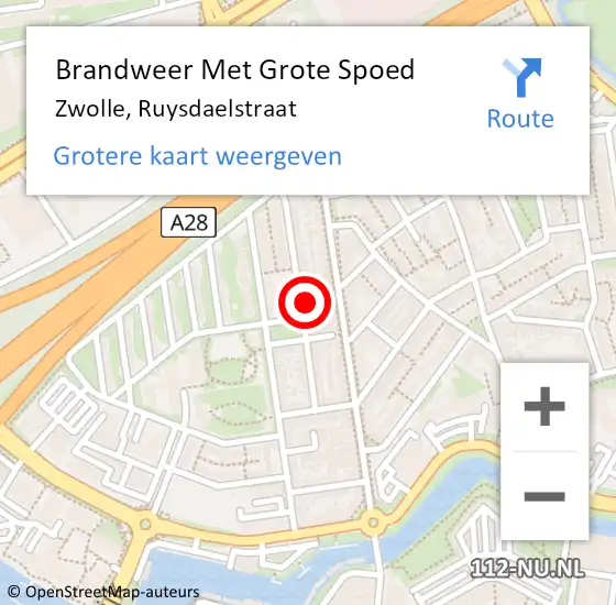 Locatie op kaart van de 112 melding: Brandweer Met Grote Spoed Naar Zwolle, Ruysdaelstraat op 18 maart 2023 18:20