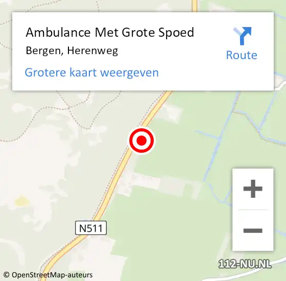 Locatie op kaart van de 112 melding: Ambulance Met Grote Spoed Naar Bergen, Herenweg op 18 maart 2023 18:29