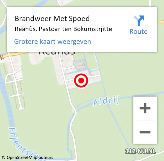 Locatie op kaart van de 112 melding: Brandweer Met Spoed Naar Reahûs, Pastoar ten Bokumstrjitte op 18 maart 2023 18:30