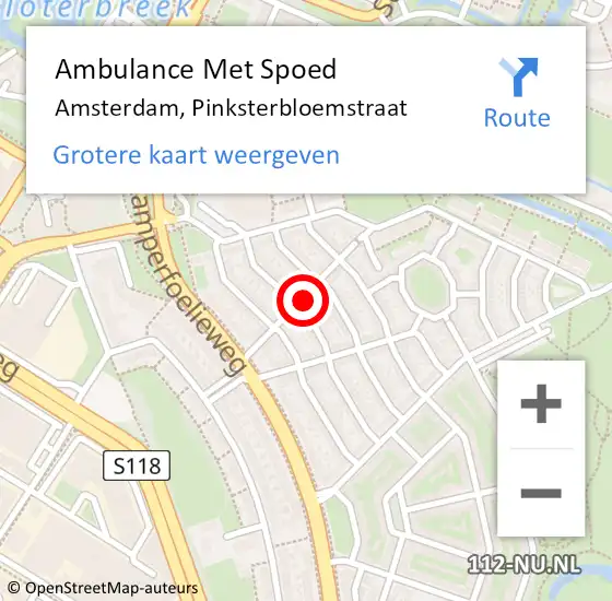 Locatie op kaart van de 112 melding: Ambulance Met Spoed Naar Amsterdam, Pinksterbloemstraat op 18 maart 2023 18:34