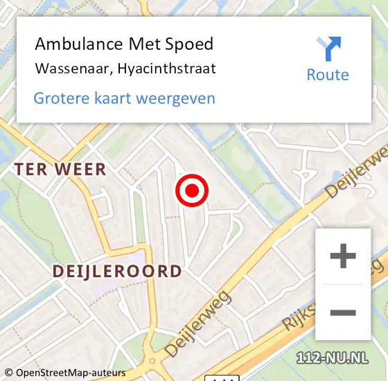 Locatie op kaart van de 112 melding: Ambulance Met Spoed Naar Wassenaar, Hyacinthstraat op 18 maart 2023 20:20