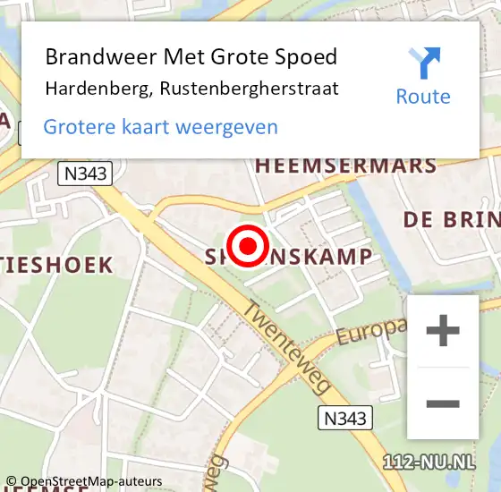 Locatie op kaart van de 112 melding: Brandweer Met Grote Spoed Naar Hardenberg, Rustenbergherstraat op 18 maart 2023 21:07