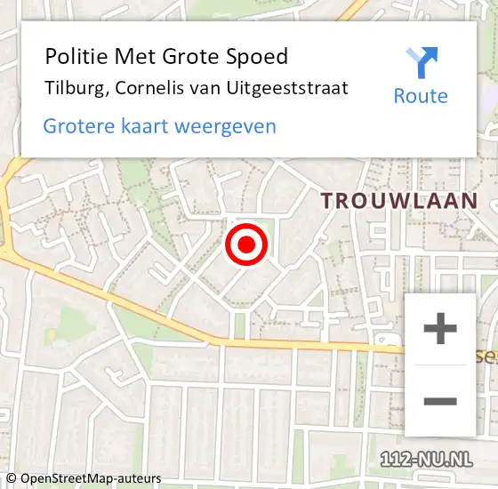 Locatie op kaart van de 112 melding: Politie Met Grote Spoed Naar Tilburg, Cornelis van Uitgeeststraat op 18 maart 2023 21:21